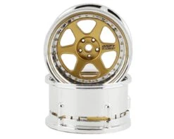 DS Racing Drift Element 6 Spoke Drift Wheels (Gold & Chrome W/Gold Rivets) (2) (Adjustable Offset) W/12mm Hex